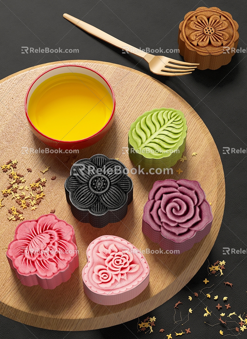 Mid-Autumn Moon Cake Flows Heart Moon Cake Moon Cake Mid-Autumn Festival Food Dessert Mid-Autumn Festival Flows Heart 3d model