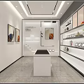 Modern Furniture Store Interior With Reception Desk Dining Table Chairs And Ceiling Lights