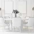 Modern Dining Table Set With Upholstered Chairs And Blue Floral Butterfly Paintings With Flower Bouquets