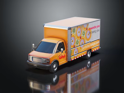 Orange Delivery Truck With Colorful Graphics Tasty Treats And Rewards 3d model