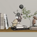 Modern Decorative Ornament Set Featuring Rabbit Figurine Silver Balloon Green Plants and Bird Statues