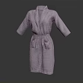Soft Gray Bathrobe With Long Sleeves Belt Front Pockets And Comfortable Design