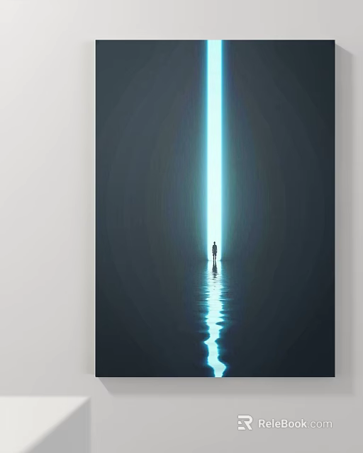 Abstract Painting With Silhouette of a Person Under Vertical Light Beam and Water Reflection 3d model 