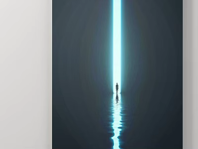 Abstract Painting With Silhouette of a Person Under Vertical Light Beam and Water Reflection 3d model