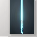 Abstract Painting With Silhouette of a Person Under Vertical Light Beam and Water Reflection