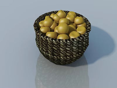 Fresh Yellow Fruits in Wicker Basket on Reflective Surface 3d model