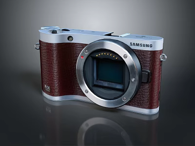 Samsung Silver And Brown Leather Laptop With Front Camera And Brand Logo 3d model