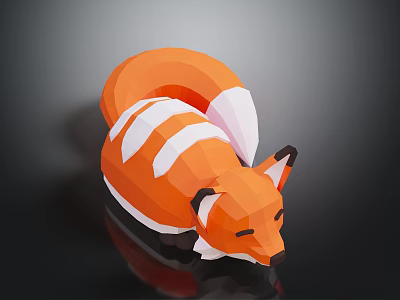 Low Poly Style Orange And White Fox Lying Down 3D Model Design 3d model