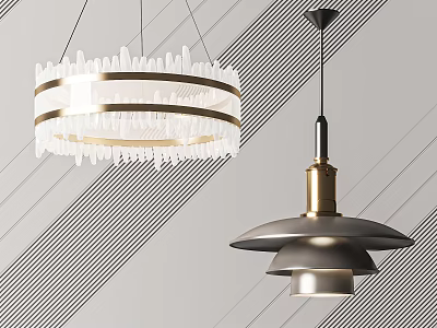 Modern Chandeliers With Circular White Crystal Design And Layered Gold Gray Shade For Interior Decor 3d model