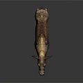 Detailed Reptile 3D Model Standing On Gray Background With Clear Reflection