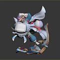 Cute Female Game Movie Character With Blue White Hair Headpiece Decorative Outfit And Bow Weapon