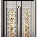 Double Doors With Dark Wood Finish And Intricate Golden Carvings Traditional Design