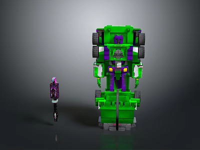 Green And Purple Robot Models With Mechanical Structure And Size Contrast 3d model