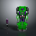 Green And Purple Robot Models With Mechanical Structure And Size Contrast