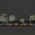 Cute Cartoon Garden Scene With Small House Green Trees And Little Rabbit