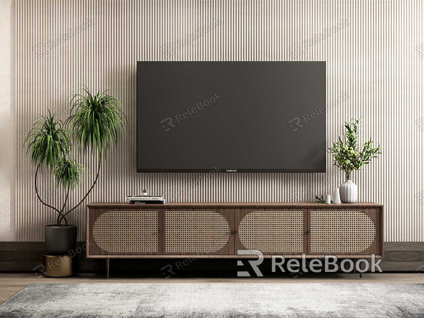 Nordic TV Cabinet Rattan TV Cabinet TV Plant Potted model