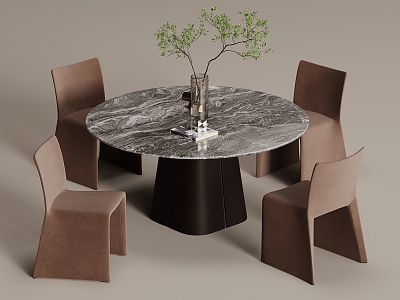 Modern Dining Table and Chair Combination Round Multiplayer model