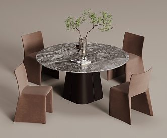 Modern Dining Table and Chair Combination Round Multiplayer 3d model