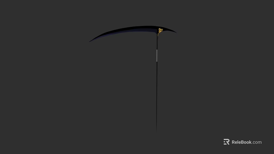Black Blade Scythe Weapon With Golden Accent And Silver Pole Design 3d model 