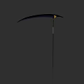 Black Blade Scythe Weapon With Golden Accent And Silver Pole Design