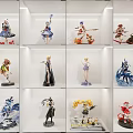 Anime Action Figures Collection Displayed On White Shelf With Various Characters 3d model