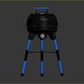 Portable Black Barbecue Grill With Blue Handles Stable Stand And Lower Tray
