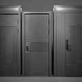 Three Modern Security Doors Featuring Vertical Striped Panels Stainless Steel Construction Ergonomic Handle Lock System 3d model