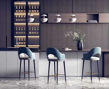 Light Luxury Bar Chair Combination Bar Chair Chandelier Combination 3d model