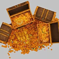 Open Treasure Chests Filled With Gold Coins Bars And Jewelry Scattered Around Them