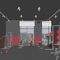 Modern Fitness Gym Interior With Red Black Walls Large Windows And Workout Equipment