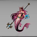 Pink Mermaid Character With Long Hair Crown Spear And Blue Orb