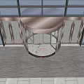 Modern Revolving Door Entrance With Glass Curtain Walls And Gray Floor Tiles