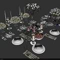Elegant Table Setting With Dinnerware Set Plates Cutlery Glassware Candles And Flower Bouquets