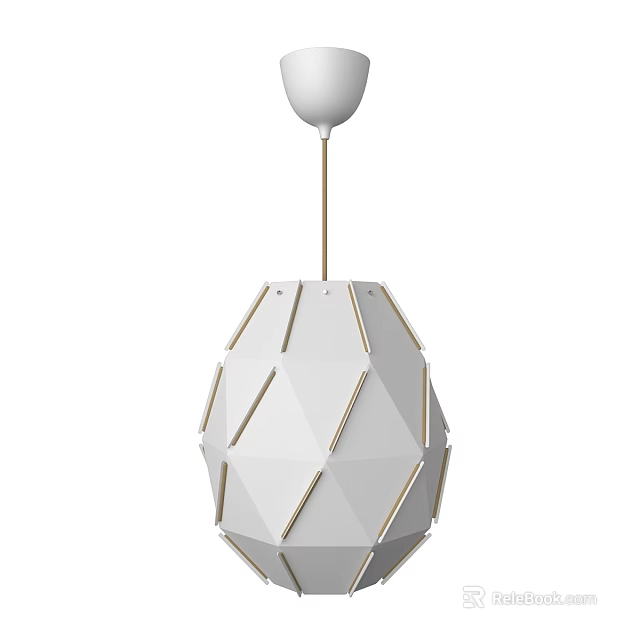 Modern Geometric Pendant Light With White Shade And Golden Decorative Lines 3d model 