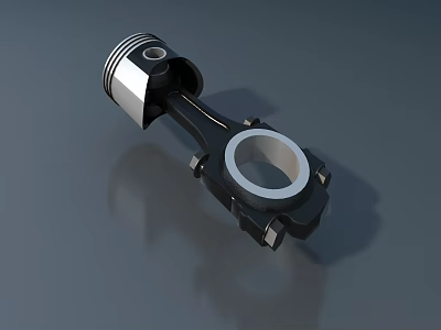 3D Rendered Metal Piston Connecting Rod Mechanical Component with Cylindrical Piston 3d model