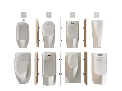 Urinals In Various Design Styles For Public Bathroom With Partition Panels 3d model