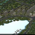 Aerial View Planning of Modern Residential Community With Central Lake Green Areas and Road Networks