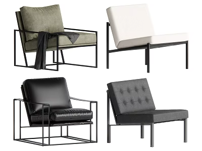 Modern Accent Chairs With Fabric Leather Upholstery And Metal Frame In Gray White Black Colors 3d model
