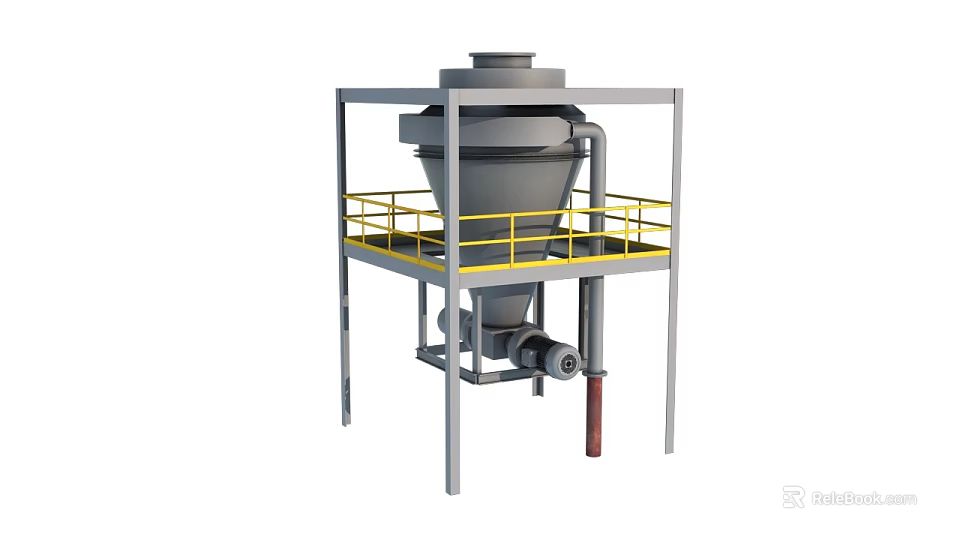 Industrial Equipment With Conical Structure Support Frame And Yellow Safety Rails 3d model 