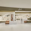 Fed International Mall Shoe Store Modern Interior With Curved Shelves Display Counters And Brown Ottomans