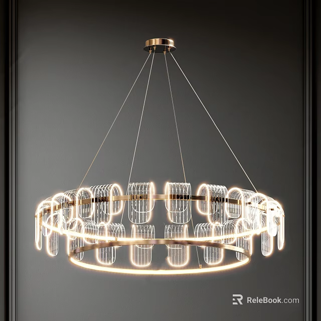 Elegant Modern Chandelier Round Design With Metal Frame Glass Elements And Bright Lighting Effect 3d model 