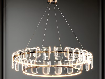Elegant Modern Chandelier Round Design With Metal Frame Glass Elements And Bright Lighting Effect 3d model