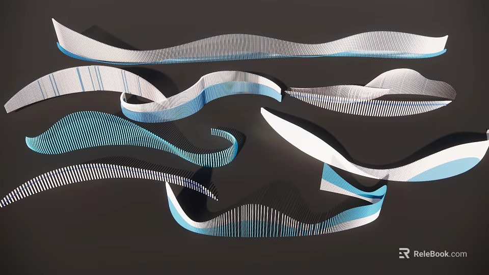Wavy Decorative Wall Hangings With Blue White Stripes And Curved Patterns For Modern Interior Decoration 3d model 