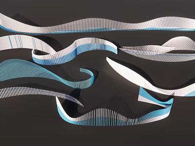 Wavy Decorative Wall Hangings With Blue White Stripes And Curved Patterns For Modern Interior Decoration 3d model