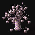 Elegant Decorative Ornament Set With White Wavy Vase Orange Red Physalis Dried Branches Black Background