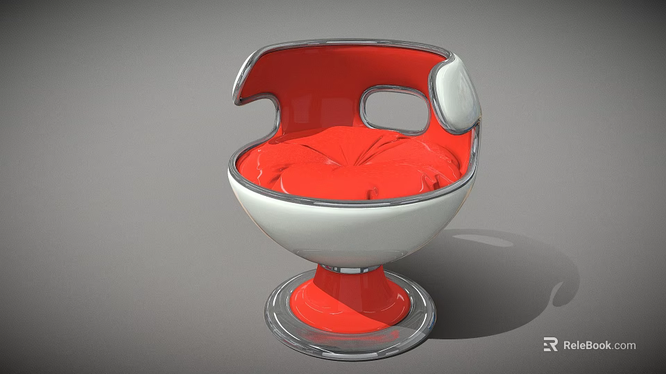 Modern Upholstered Accent Chair With Red Cushion White Round Base And Curved Backrest 3d model 