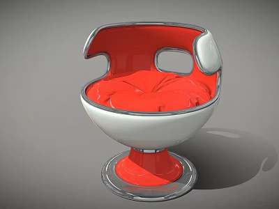 Modern Upholstered Accent Chair With Red Cushion White Round Base And Curved Backrest 3d model