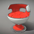 Modern Upholstered Accent Chair With Red Cushion White Round Base And Curved Backrest