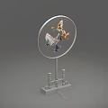 Traditional Round Fan With Butterfly Pattern On Red Background Wooden Stand And Tassel