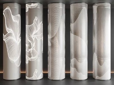 Modern Decorative Columns With Artistic White Line Patterns For Interior Design 3d model